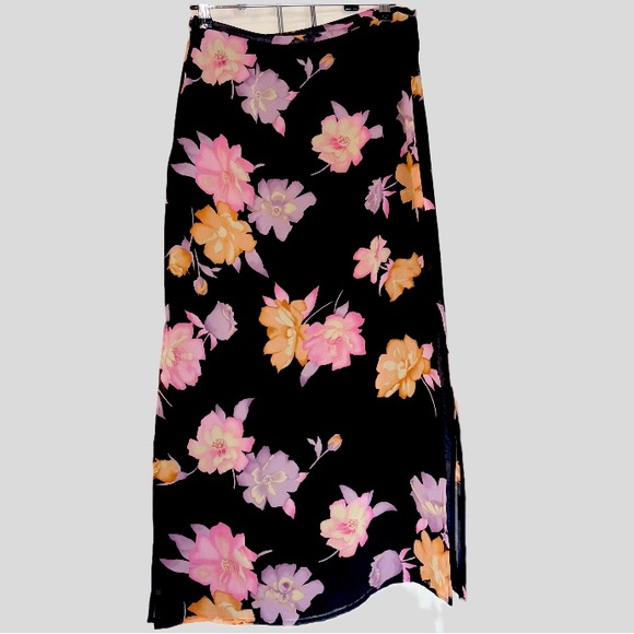 Rafaella Dresses & Skirts - Spring Double Layer Black Floral Midi/ Maxi Skirt Size 6